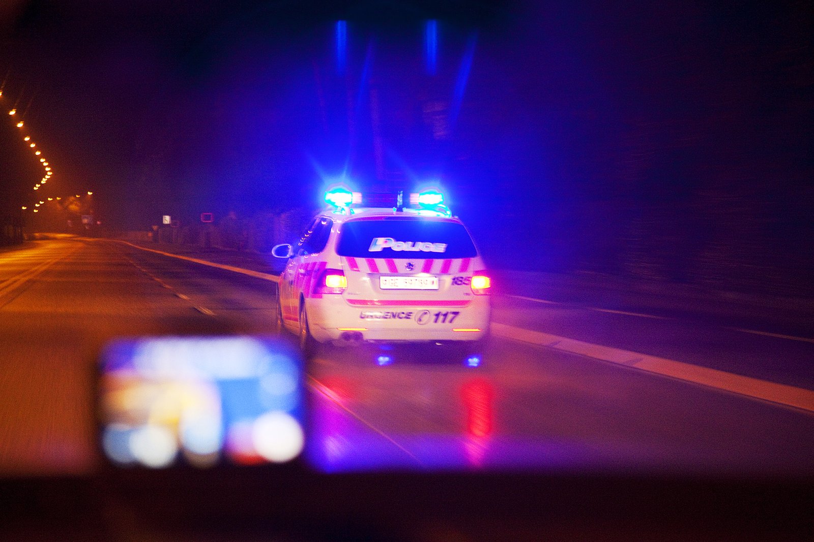 Police car. Night. Speed. Lights. Emergency. Motion.
