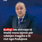 Bulliqi: Me dhimbje të thellë mora lajmin për vdekjen tragjike e të riut nga Podujeva